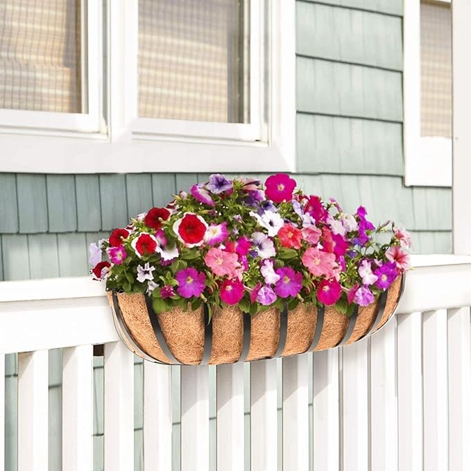 Railing Planter Window Box Deck Balcony Rail Planter 24 Inch for Porch Fence Patio Outdoor 4 Pack Sekcen