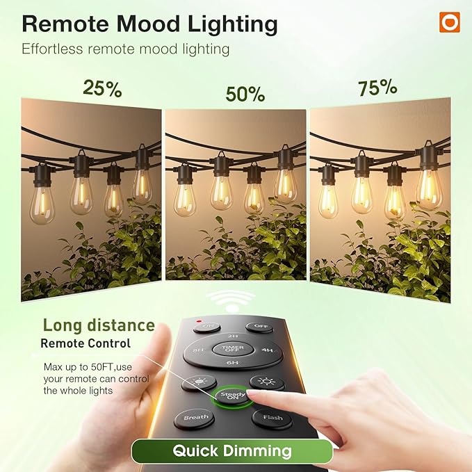 addlon 200FT LED Outdoor String Lights, Remote Dimmable Patio Lights with Timer & 3 Lighting Modes, 64 Shatterproof Edison Bulbs, Waterproof Connectable String Lights for Outside Backyard Porch Party addlon