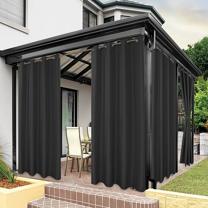 BONZER Outdoor Curtains for Patio Waterproof Thick Privacy Grommet Light Filtering Outside Curtains for Porch Pergola Gazebo Deck, 1 Panel, 54W x 120L inch, Charcoal Bonzer