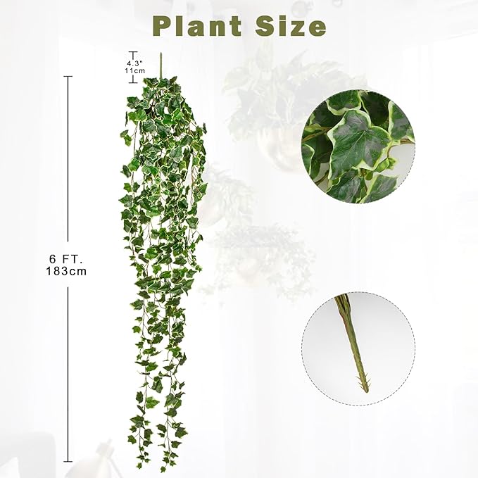 Hollyone Artificial Hanging Plants 6FT Fake Ivy Vine Faux Ivy Leaves Hanging Plant Greenery for Wall House Room Patio Indoor Outdoor Home Shelf Office Wedding Decor Hollyone