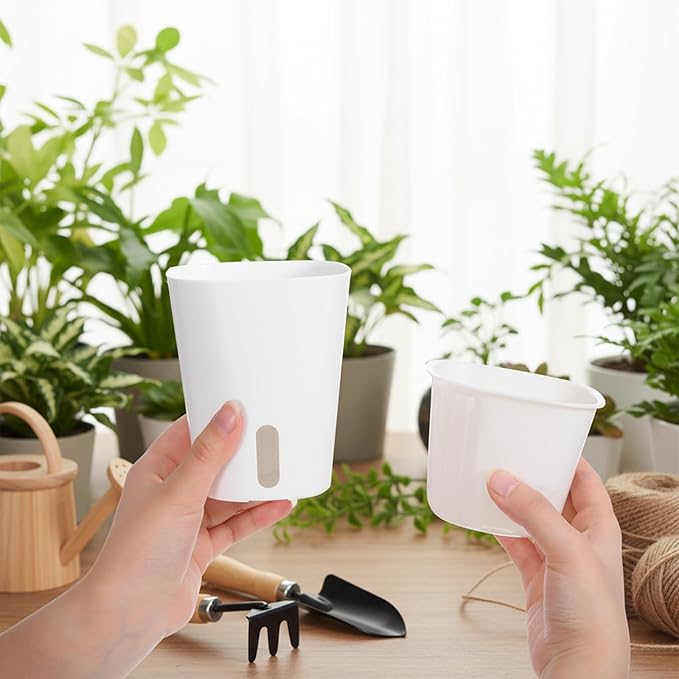 10 Sets 4" Self Watering Pots for Indoor Plants, Plastic Self Watering Planter Pots with Visual Water Level Clear Inner Cup and Multiple Vents for House Plants, Flowers, African Violets Rootora