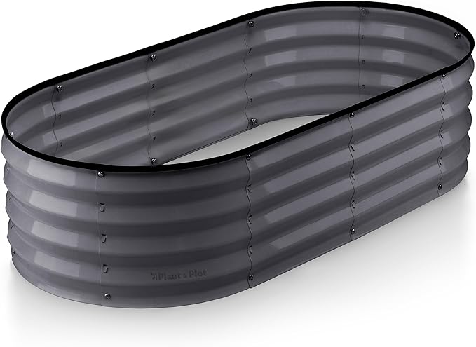 Plant & Plot Galvanized Raised Garden Beds Outdoor // 4×2×1 ft Planter Raised Beds for Gardening, Vegetables, Flowers // Large Metal Garden Box (Gray) // Patent Pending Tool-Free Assembly PlantPlot