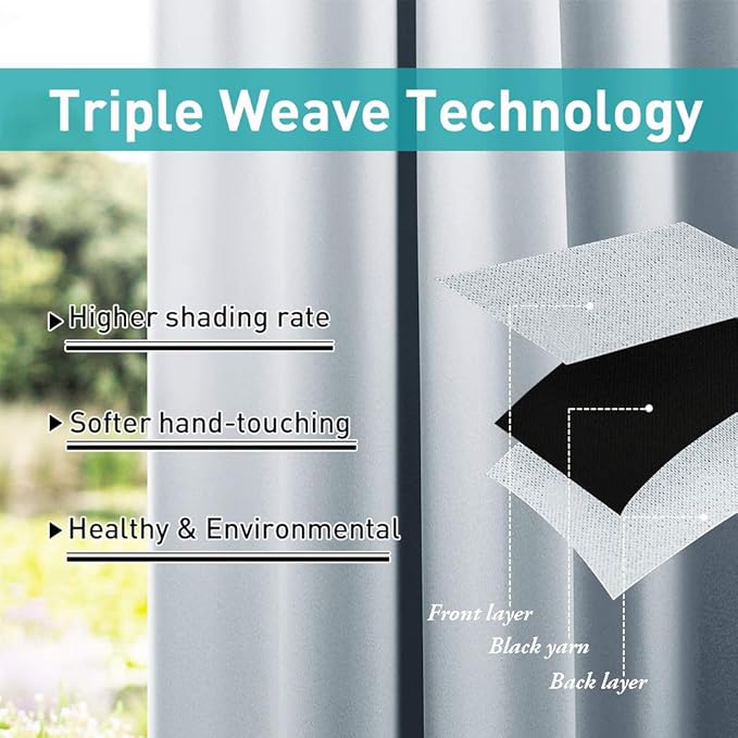 NICETOWN 2 Panels Outdoor Curtainss for Patio Waterproof, Thermal Insulated Detachable Tab Top Sunlight Block Outdoor Dividers Room Darkening for Porch/Yard/Cabana, W84 x L95, Greyish White NICETOWN