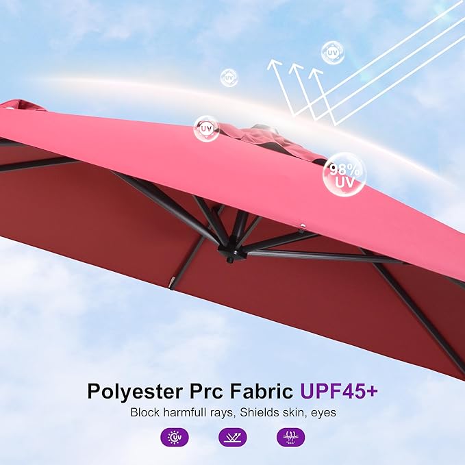 PURPLE LEAF 8' X 8' Patio Umbrella with Steel Plate Base for Pool 7' High Offset Outdoor Cantilever Umbrella Swimming Pool Umbrella with 360°Rotation for Poolside Terra PURPLELEAF