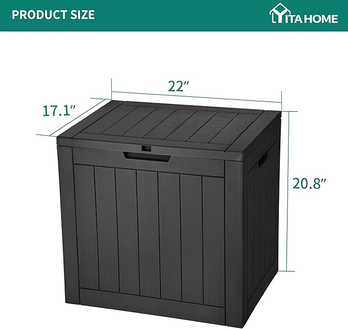 YITAHOME 30 Gallon Deck Box Outdoor Storage Box, Waterproof Resin Package Delivery and Storage Box with Lockable Lid for Patio Furniture Cushions, Pool Accessories, Garden Tools, Black YITAHOME
