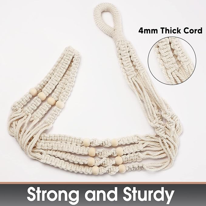 43 Inches Macrame Planter Hanger Large for 12 inch Pot + Swag Hook (Extra Long & Big) | Large Hanging Planter for Indoor Plants | No Tassel, Cotton Rope, NO Pot/Plant Included (Beige)(XL) Shineloha
