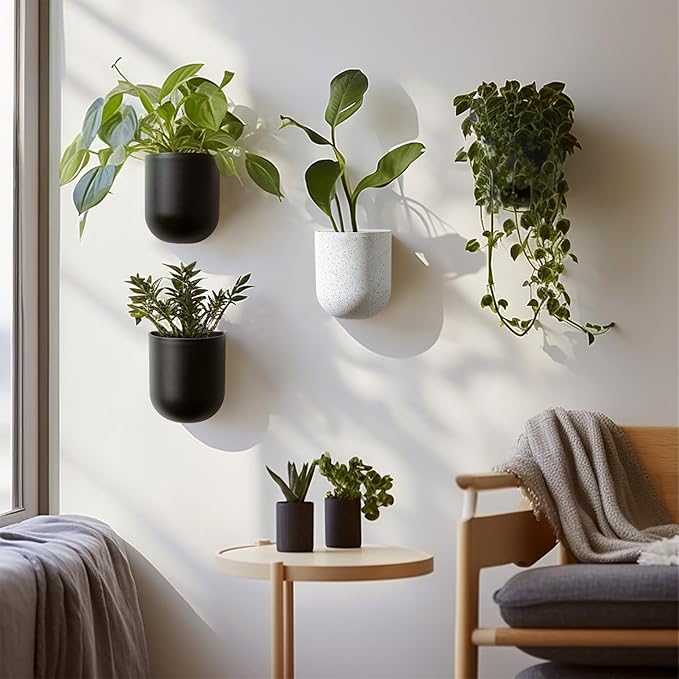 LA JOLIE MUSE Wall Hanging Planters for Indoor Plants，Hanging Flower Pots for Air Plants Succulent, Set of 2, 5.7L*4.1W*7H, Black LaJol%C3%ADeMuse