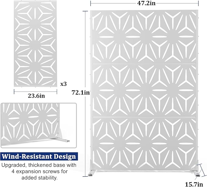 Outdoor Privacy Screen,72" H×47" W Metal Privacy Screen, Freestanding Privacy Fence Panels for Patio FENCY