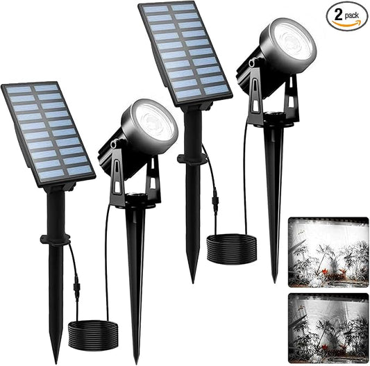 T-SUNUS Solar Garden Spot Lights, LED Solar Landscape Light Outdoor IP65 Waterproof 9.8ft Cable, Separated Solar Panel, Auto ON/Off for Garden, Driveway, Pathway, Pool Area (White 6000K) T-SUNUSLighting