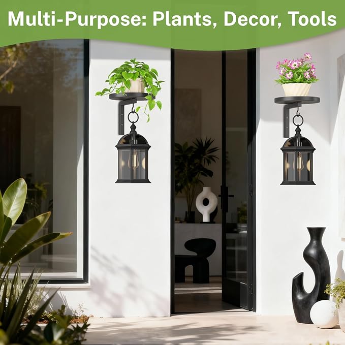 iDavosic.ly Wall Plant Holder Set of 2 for Indoor Outdoor, Metal Hanger with 2 Hooks, Floating Flower Display Stand for Window, Space Saving & Easy to Assemble (Pots/Chains/Plants Not Included), Black iDavosicly