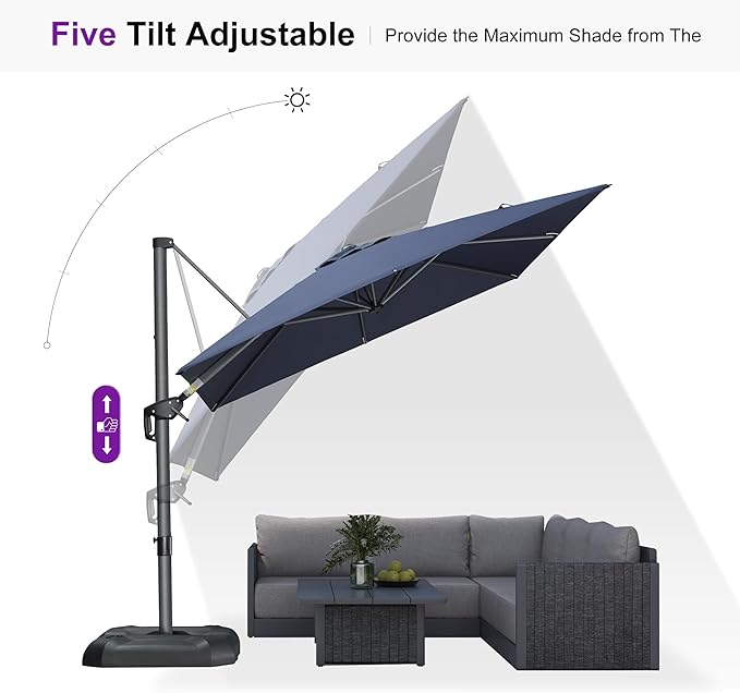 PURPLE LEAF 8 Feet Patio Umbrella Outdoor Cantilever Square Umbrella Aluminum Offset Umbrella with 360-degree Rotation for Garden Deck Pool Patio, Navy Blue PURPLELEAF