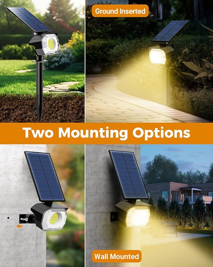 btfarm 4 Pack Solar Spot Lights Outdoor Waterproof IP65-1000LM 52 LED Solar Spotlights Uplights with 3 Modes & 180° Adjustable Panel, Landscape Lighting Outside for Yard Pathway Trees (Warm White) btfarmdecorativelighting