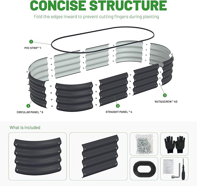 Galvanized Metal Raised Garden Bed Kit for Lightweight Planter Boxes Outdoor with Easy Assembly,4x2x1ft Oval Large Galvanized Gardening Raised Bed for Vegetables, Fruits, Flower,Black Anmiro