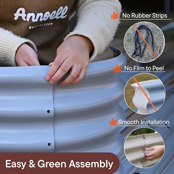 4-Pack Galvanized Raised Garden Bed 8x4x1.5 | 10x2x1.5 ft, 18" Tall Metal Planter Boxes Outdoor for Herb Vegetable, Modular Raised Flower Bed for Gardening with Zn-Al-Mg Coated - Sand Beige Annoell