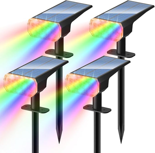 DINGLILIGHTING Solar Lights Outdoor Waterproof: IP65 Led Spot Light Decorations for Garden Yard - Multicolor RGB Solar Powered for Halloween Christmas - Dust to Dawn Uplighting Landscape Pathway 4PC DINGLILIGHTING