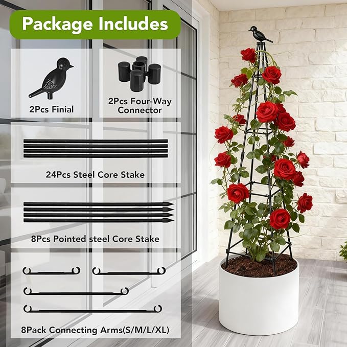 2 Pack Garden Trellis for Climbing Plants Outdoors, 70inch Tower Obelisk Trellis for Potted Climbing Plants, Plant Support for Potted Flowers, Roses, Tomatoes, Cucumbers & Vegetables Lazzmonk
