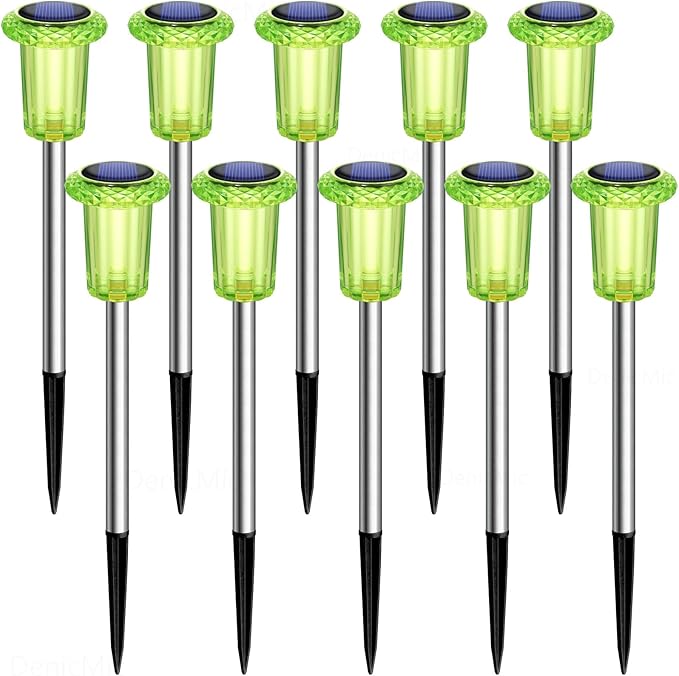 DenicMic St Patricks Day Decorations Solar Lights Outdoor 10 Pack Waterproof Green LED Stainless Steel Stake Outside Lights for Yard Pathway Garden Driveway Walkway Landscape Path Lighting Denicmic