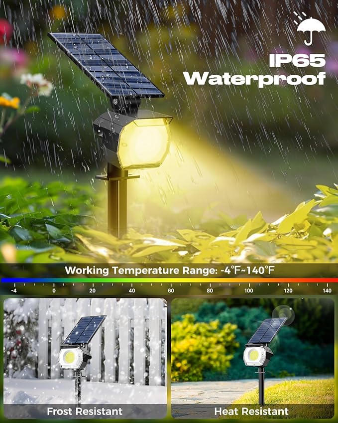 btfarm 4 Pack Solar Spot Lights Outdoor Waterproof IP65-1000LM 52 LED Solar Spotlights Uplights with 3 Modes & 180° Adjustable Panel, Landscape Lighting Outside for Yard Pathway Trees (Warm White) btfarmdecorativelighting