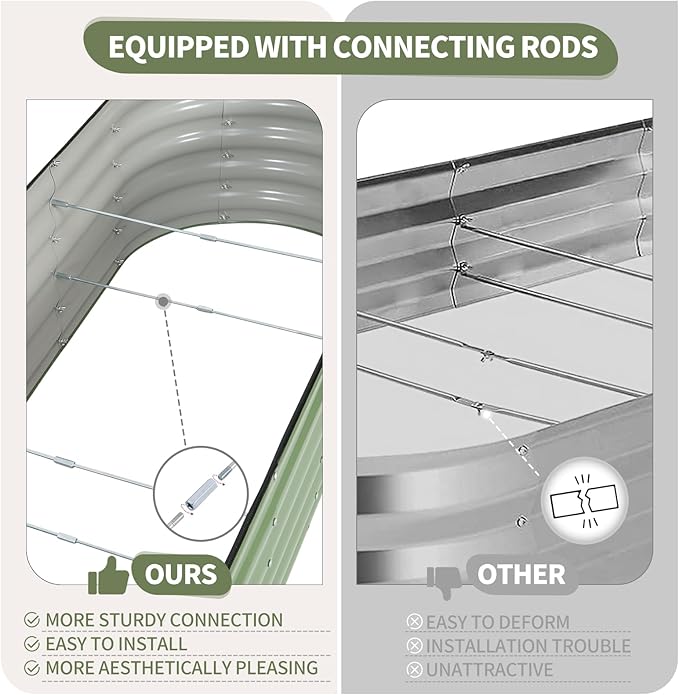 Galvanized Raised Garden Bed - 8x2x1.4FT Metal Planter Boxes Outdoor | Oval Steel Raised Bed Kit for Gardening with Protective Tape, Bracing Rods, Gloves for Vegetables, Flower, Herb (Green) Permade