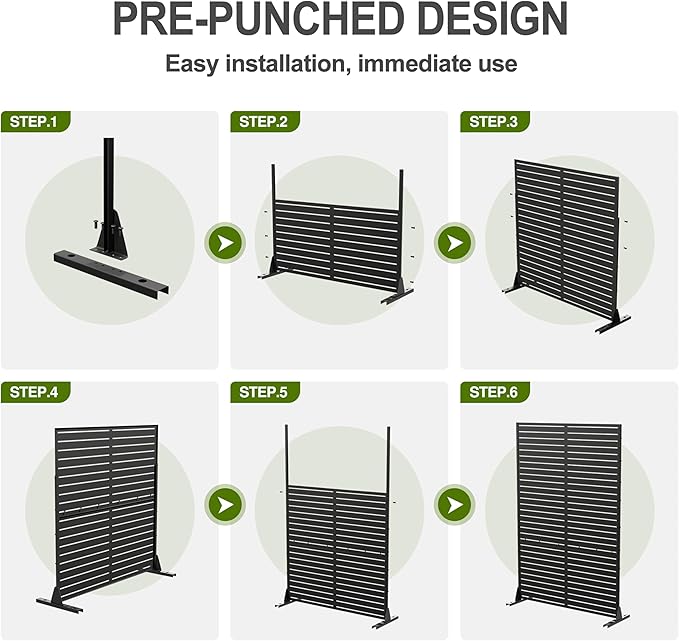 Casaphoria Metal Privacy Screen Outdoor, 72" H x 35" W Freestanding Decorative Privacy Screen for Patio Deck Balcony Garden with Stable Base, Harold Black Casaphoria