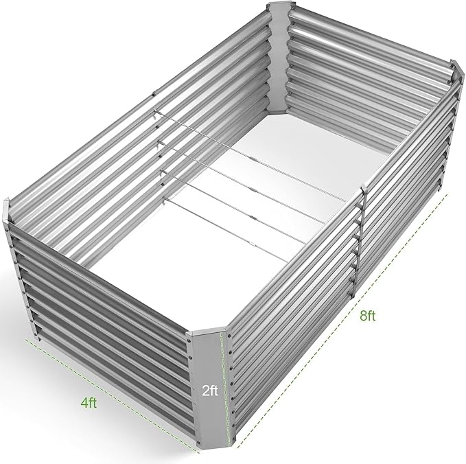 Land Guard 2 Pack 8×4×2ft Galvanized Raised Garden Bed Kit, Galvanized Planter Raised Garden Boxes Outdoor, Large Metal Raised Garden Beds for Vegetables (Silver) LandGuard