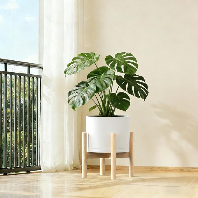 10 Inch Round Plastic Plant Pot with Drainage Holes and Saucer, Wide Flower Pots for Indoor & Outdoor Plants– 7.9" Tall Modern Cylinder Planter Pot for House Plants and Home Decorative, Matte White WSMKSZ