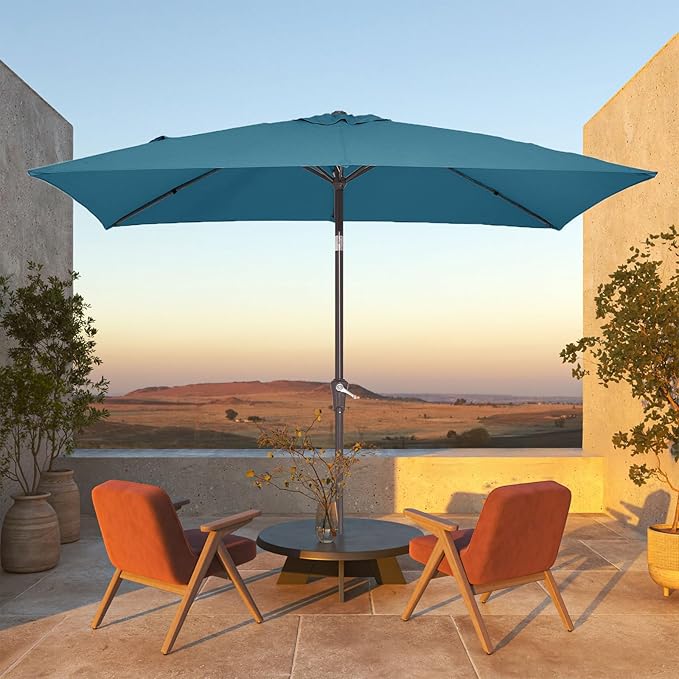 JEAREY 6.5x10 ft Rectangular Patio Umbrellas Rectangle Outdoor Umbrella with Push Button Tilt and Crank, Market Table Umbrella 6 Sturdy Ribs UV Protection for Poolside Garden Backyard Deck, Lake Blue JEAREYOutdoorsCollection