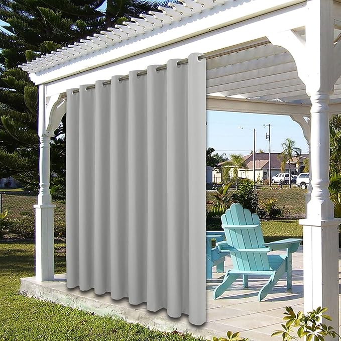BONZER Waterproof Outdoor Curtains for Patio Porch Pergola Cabana Thick Privacy Wide Grommet Indoor Curtains for Bedroom Living Room, 1 Panel, 110W x 120L inch, Silver Bonzer