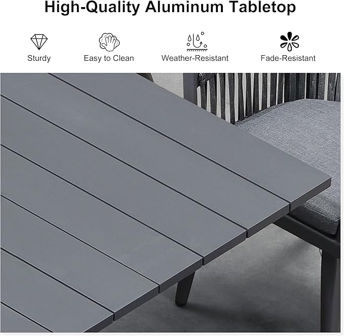 PURPLE LEAF 5 Pieces Oversized Square Outdoor Dining Set with Patio Aluminium Dining Table and Wicker Chairs Modern Furniture Cushions Sets for Backyard Indoor Decor Kitchen Gray PURPLELEAF