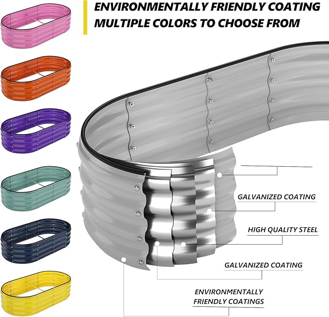 Galvanized Metal Planter Round Raised Garden Bed Kit for Gardening Outdoor Galvanized Planter Outdoor 1PC Gray 8X2X1FT ZFHgarden