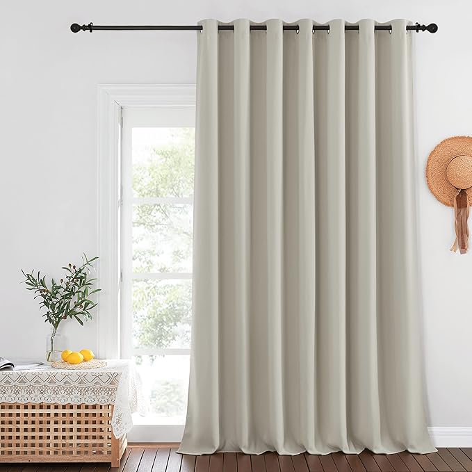 NICETOWN Extra Wide Blackout Sliding Door Curtains 95 inch Length - Grommet Insulated Curtain Light & Sound Blocking Drape for French Door/Patio Door (Natural, W100 x L95, 1 Panel) NICETOWN