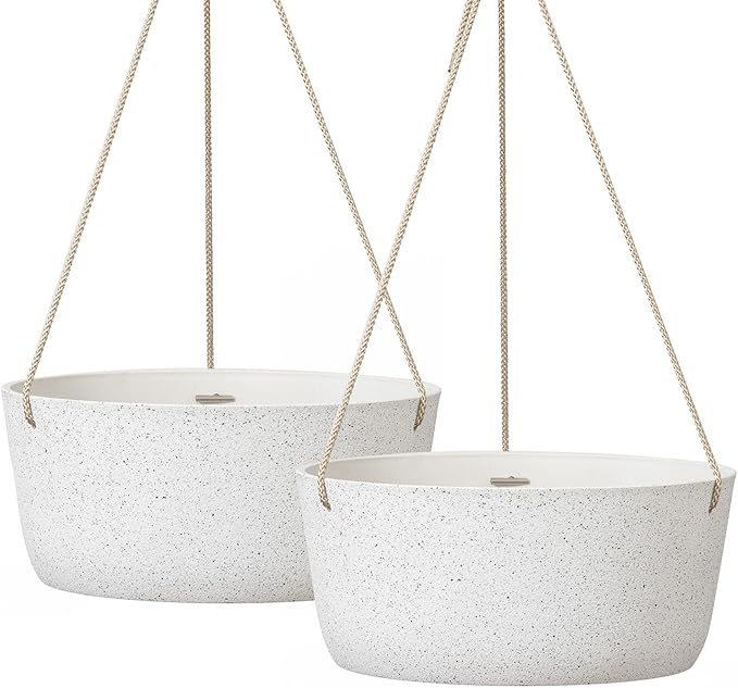 La Jolie Maison Large Hanging Planters - 12 Inch Outdoor Flower Pots, Hanging White Planters Set of 2 LaJolieMaison