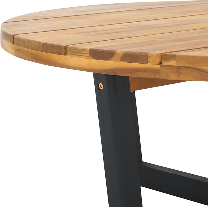 SAFAVIEH Outdoor Collection Leo Natural/Black 4-Leg Round Coffee Table, Ideal for Deck, Patio, Backyard, Sunroom SAFAVIEH
