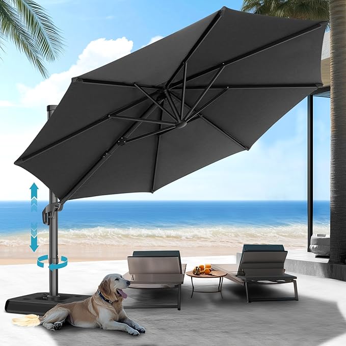 HOTEEL10x10ft Patio Umbrella Cantilever Umbrellas - Upgrade and Intensify - 360 Rotation and 5 Angles Adjustment - Aluminum Offset Pool Umbrella Outdoor Umbrellas for Patio Garden Pool HOTEEL