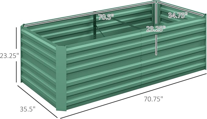 Outsunny Galvanized Raised Garden Bed Kit with Reinforcing Bars, Large and Tall Metal Planter Box for Vegetables, Flowers and Herbs, 6' x 3' x 2', Light Green Outsunny