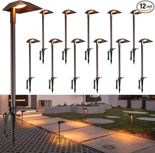 LEONLITE 12 Pack 5CCT Low Voltage Landscape Lights, 5W Anti-Glare LED Pathway Lights, Aluminum Housing, IP65 Waterproof for Outdoor Path Sidewalk Walkway Yard, 1800K/2700K/3000K/4000K/5000K, ETL LEONLITE