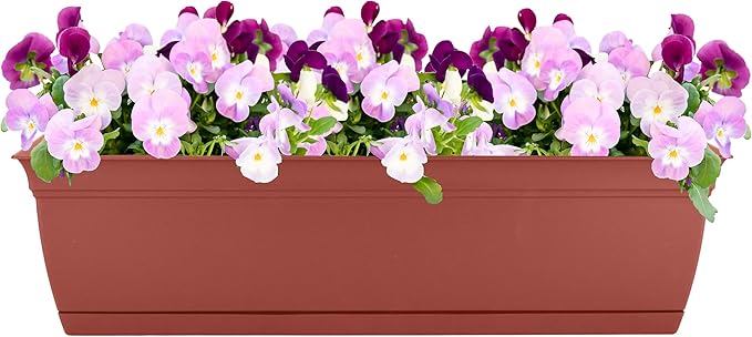 The HC Companies 30 Inch Eclipse Window Planter Box with Drainage Holes & Attached Saucer, Lightweight UV-Resistant Plastic Indoor & Outdoor Planters, 2-Pack Flower Box for Garden & Home Decor, Clay TheHCCompanies