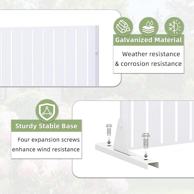 Casaphoria Metal Privacy Screen Outdoor, 72" H x 47" W Freestanding Decorative Privacy Screen for Patio Deck Balcony Garden with Stable Base, White-Fence Casaphoria