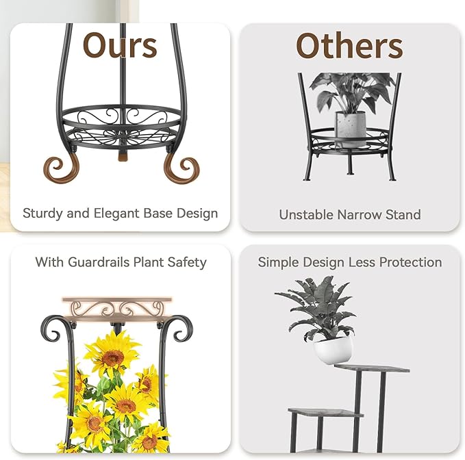 LASZOLA 2 Tier Black Metal Plant Stand for Multiple Large Planters Indoor Outdoor Organizer, Heavy Duty Tall Flower Stand for Corner Patio Bathroom Office, Modern Sturdy Vertical Iron Rack, Cat Proof LASZOLA