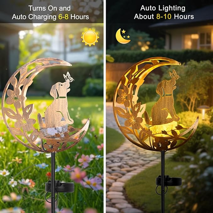 JOBOSI Solar Moon Dog Decorative Light Gifts, Solar Moon Dog Moving Decorative Ground Stake Light, Gift for Women Mom Grandma, Garden Lawn Decor Christmas & New Year Gift JOBOSI