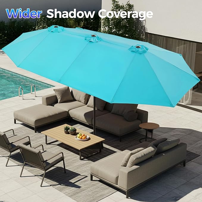 SUPERJARE 13FT Outdoor Umbrella for Patio, Double sided Pool Umbrellas with Fade Resistant Canopy, Large Table Umbrella for Deck, Market, Backyard - Light Blue SUPERJARE