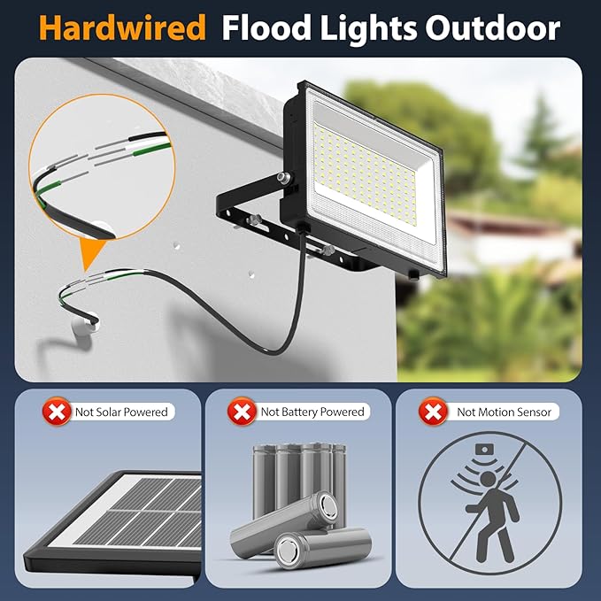 Onforu 150W LED Flood Light Outdoor,15000LM Security Lights, IP66 Waterproof Outdoor Floodlight, 2 Pack 6500K Daylight White LED Exterior Lighting for Basketball Court, Stadium, Playground Onforu