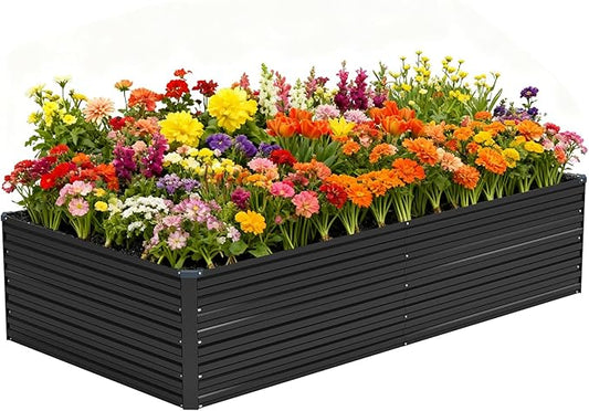 Vengarus 8x4x2FT Galvanized Raised Garden Bed Kit, Large Rectangle Elevated Planter for Vegetables, Flowers, Herbs and Succulents - 479 Gallon Capacity,Black Vengarus