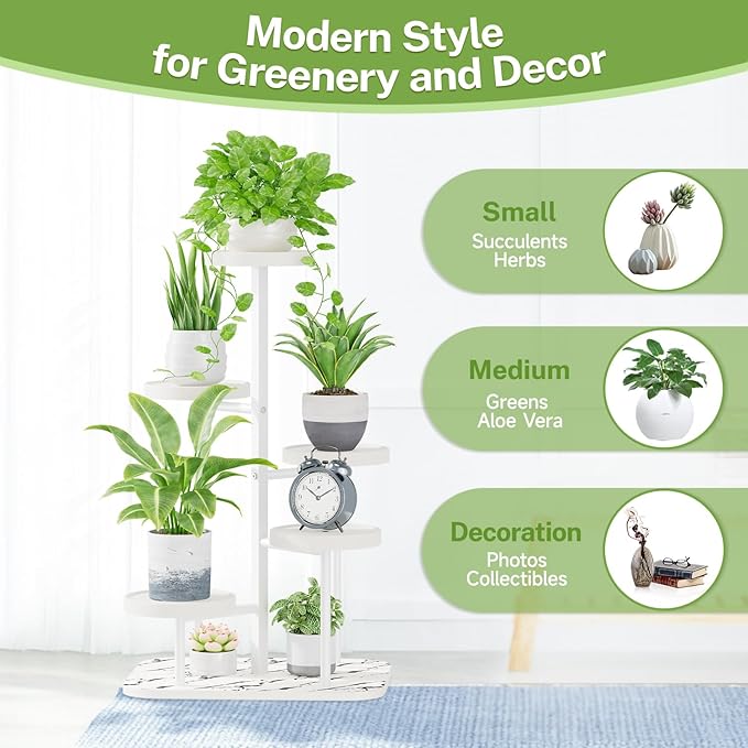 iDavosic.ly 5 Tier Plant Stand Indoor Outdoor, Tiered Corner Plant Stands for Multiple Plants, Metal Plastic Tall Plant Display Holder Flower Shelf for Patio Living Room Garden Balcony Bedroom, White iDavosicly