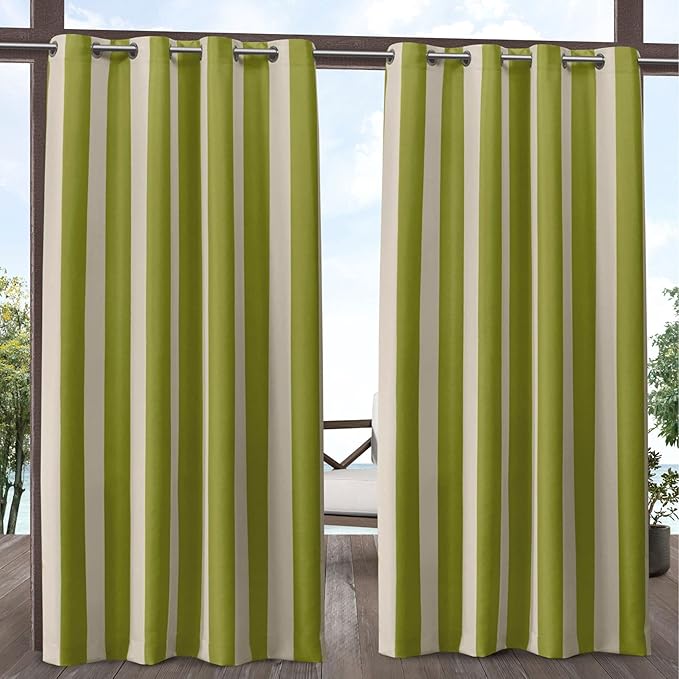 Exclusive Home Canopy Stripe Indoor/Outdoor Grommet Top Curtain Panel, 54"x96", Kiwi / Sand, Set of 2 Exclusive+Home