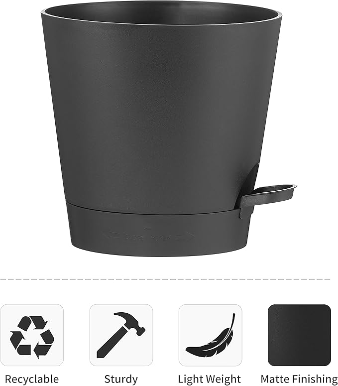 FaithLand 2-Pack 9 Inch Planter Pots for Indoor Outdoor Plants, Self Watering Flower Pots with Deep Reservoir, Black … FaithLand
