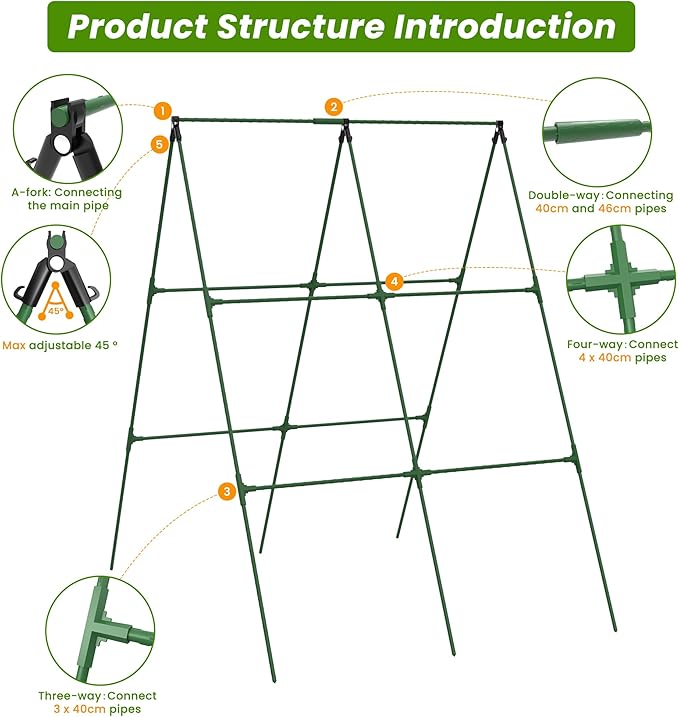 Cucumber Trellis, 35" X 50" A-Frame Garden Trellis for Climbing Plants Outdoor, Foldable Trellis Cucumber for Raised Bed Vegetable/Tomato/Flowers/Pea DSTANA