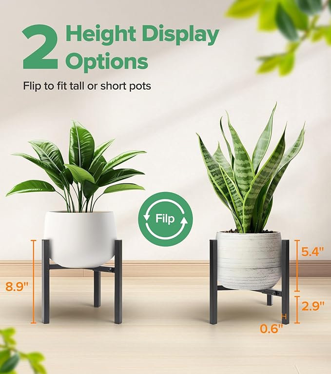 Plant Stand Indoor Adjustable 2 Pack, Metal Modern Indoor Plant Stand, Heavy Duty Plant Stands Outdoor Corner, Stable Plant Holder, Fits 8 to 12 Inches Pots, Black, Pot & Plant Not Included SculptingLightGarden