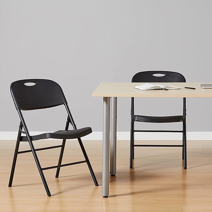 Amazon Basics Portable Folding Plastic Chair, Events Seating, Easy to Store, 350-Pound Capacity, Black, 2-Pack AmazonBasics