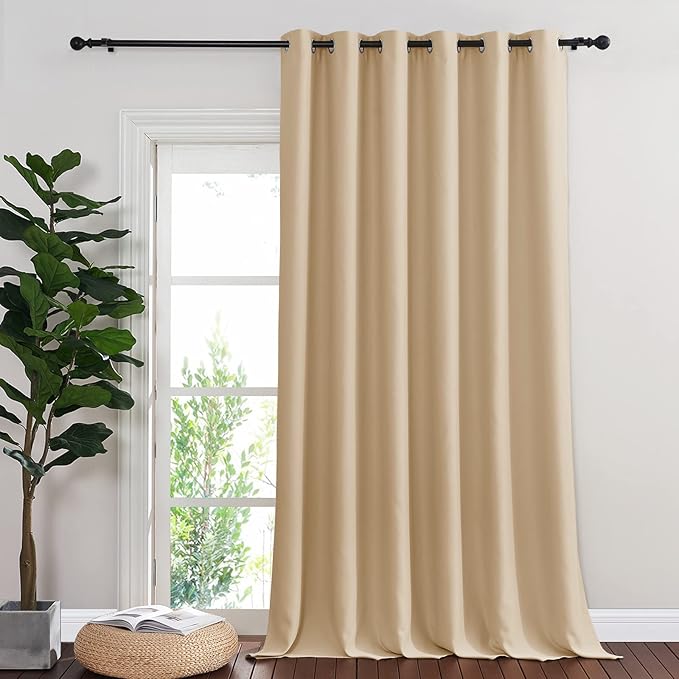 NICETOWN Room Darkening Extra Wide Curtain 102 inch Length, Grommet Thermal Curtain Voice Reducing Window Treatment for Sliding Glass Door/Bedroom, Biscotti Beige, W80 x L102, 1 Panel NICETOWN
